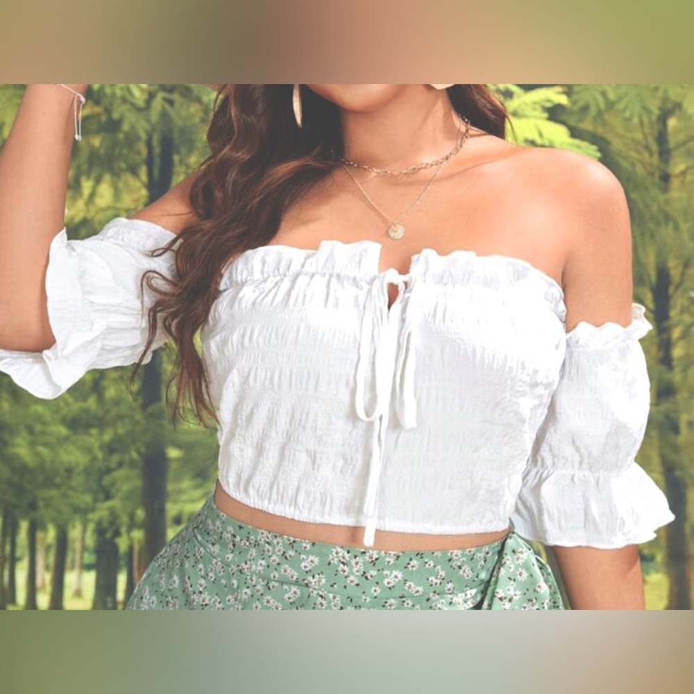 White off the shoulder crop top - 90s- peasant top - pirate - Renaissance faire